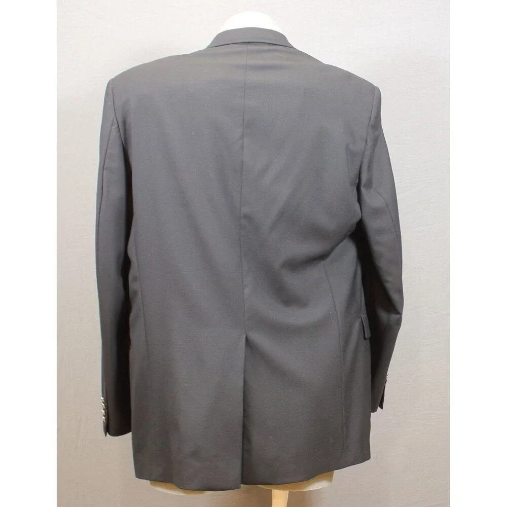 Hart Schaffner Marx Navy Blue Solid Wool Blazer Sport Coat 2 Silver Btn USA 44L